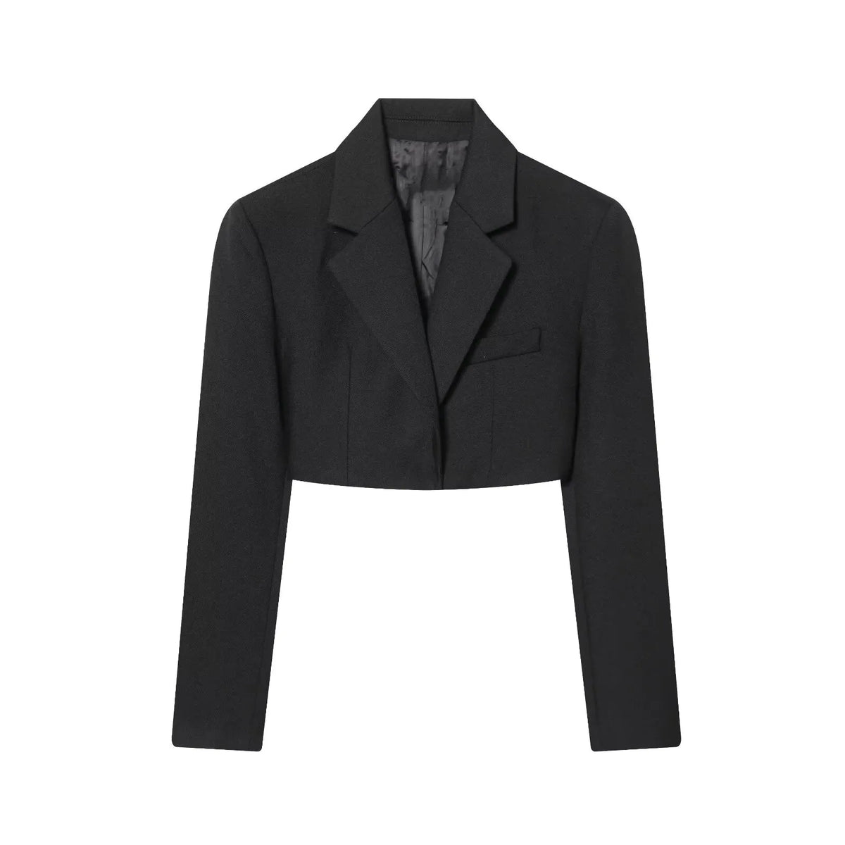 Retro Straight-Cut Cropped Blazer with Short Collar and Pockets