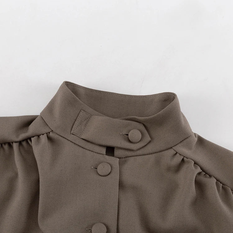 Khaki Linen-Blend Cropped Blazer Cardigan, Button-Up, S–L - image 6