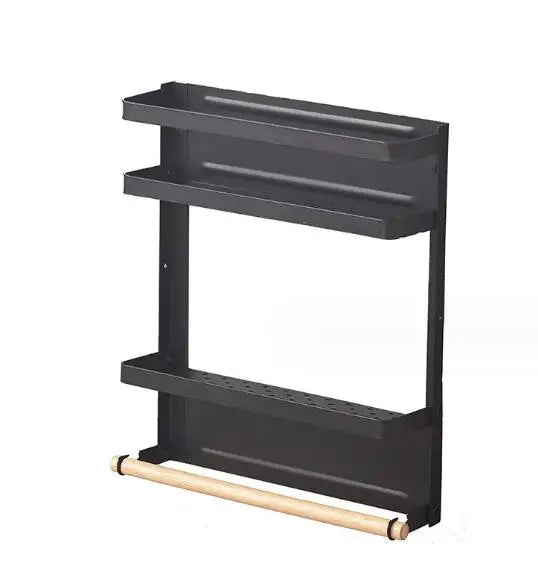 Metal Black Magnetic Fridge Spice Rack Organizer,Kitchen Refrigerator Storage Shelf