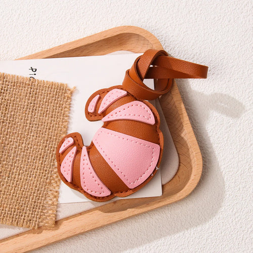 Multi-color Croissant PU Leather Keychain Hand Stitched Simulation Bread Bag Charm