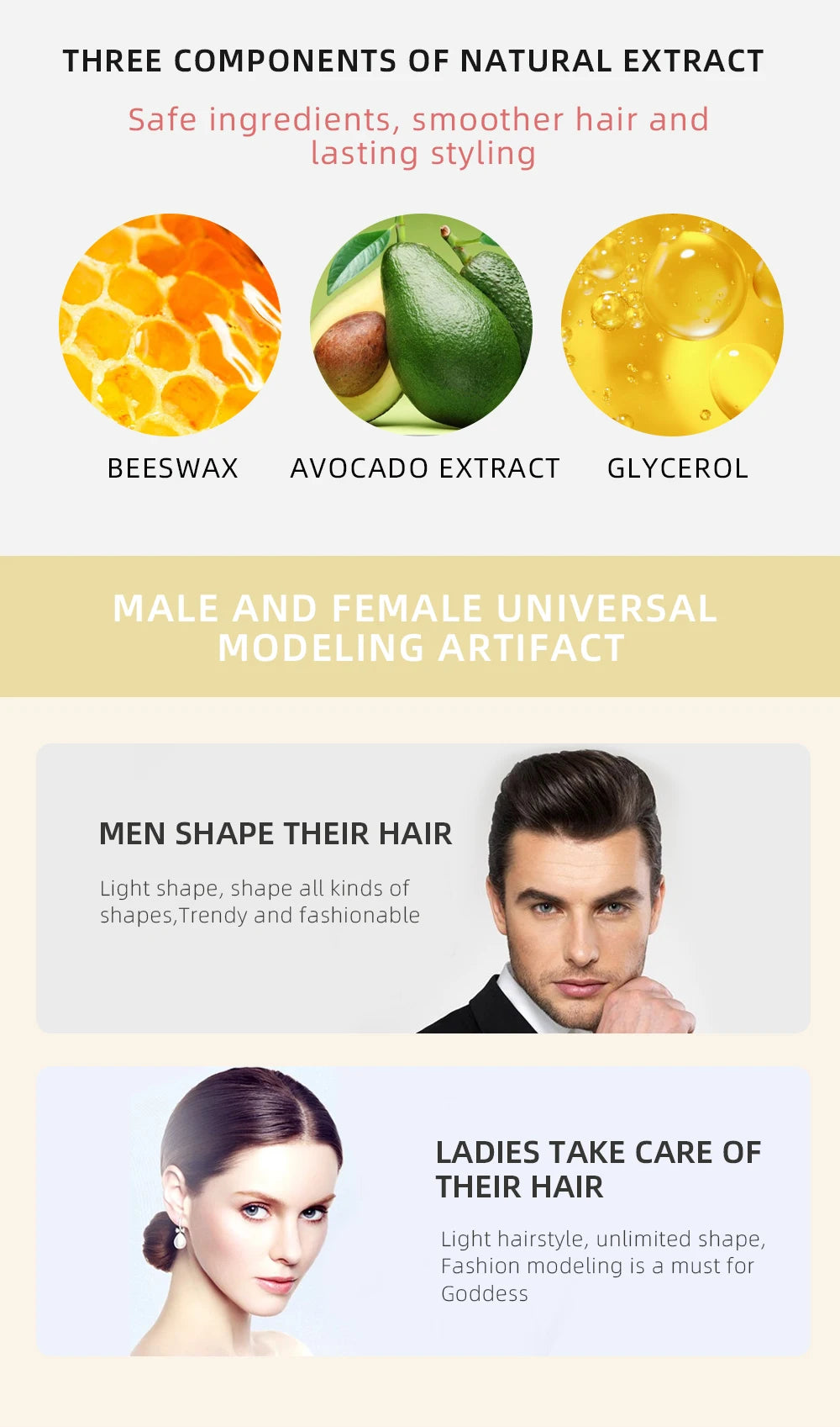 Water-Based Gel Hair Wax Stick for Curly Hair, Strong Hold, 75 g - image 6