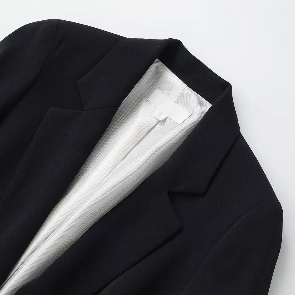Women New Fashion Single Button Cropped Blazer Coat Vintage Long Sleeve Female Outerwear