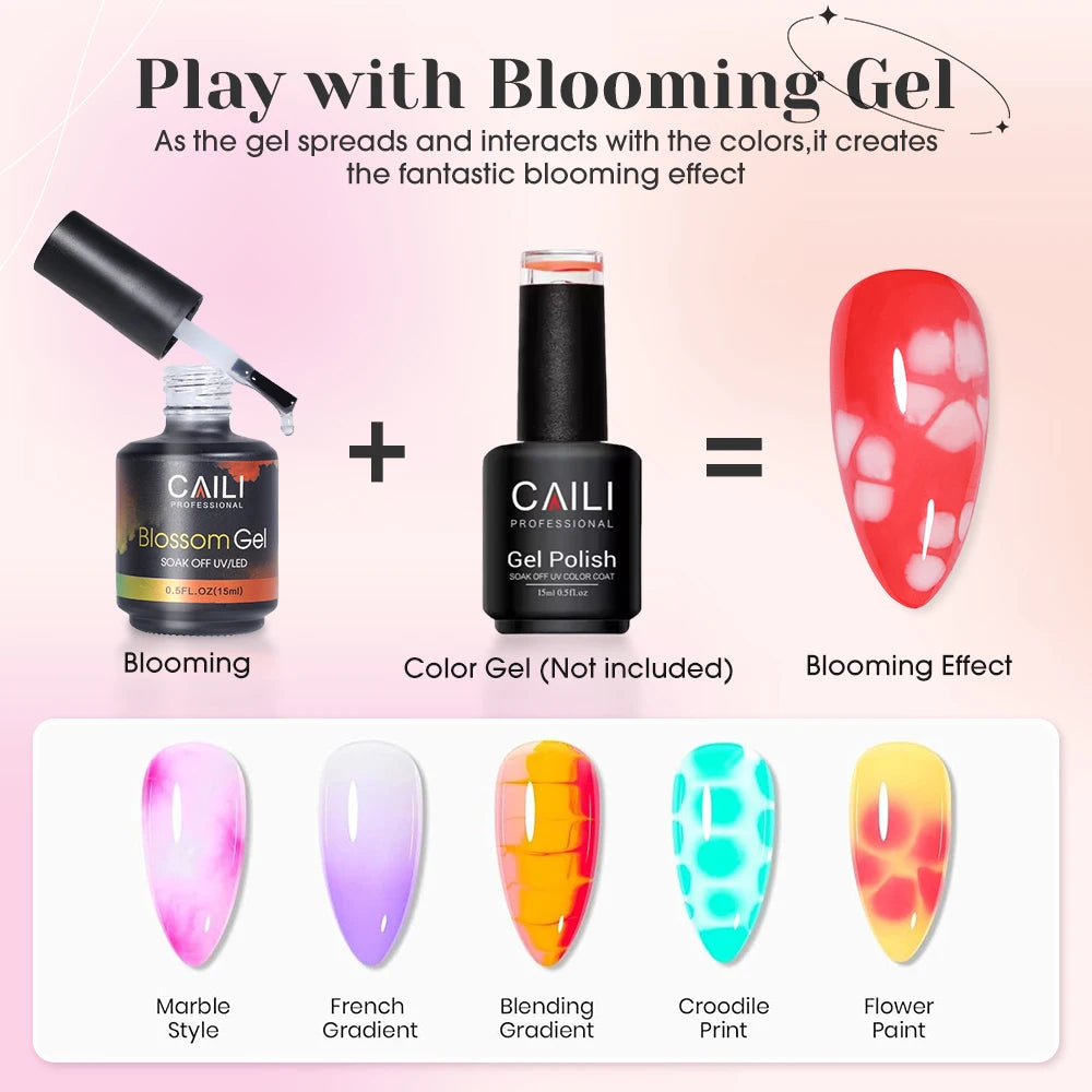 Caili Blossom Blooming Gel Nail Polish Clear UV LED Marble Floral Print Nail Art Design