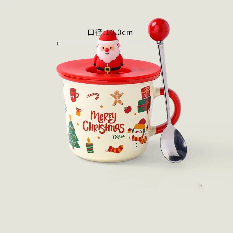 Christmas Porcelain Ceramic Coffee Mug with Lid and Spoon Eco-Friendly Glaze for Drink