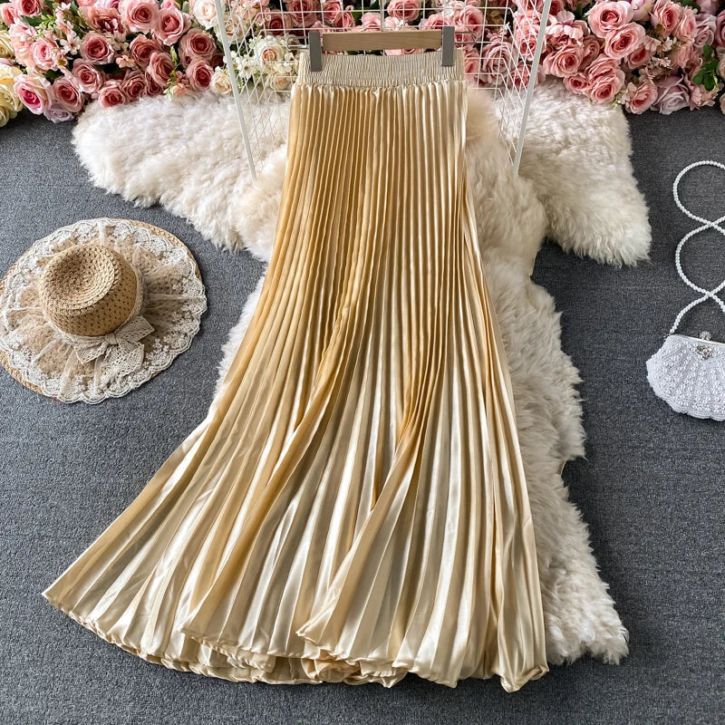 Accordion-Pleated A-Line Skirt, High Waist, Knee Length - image 3