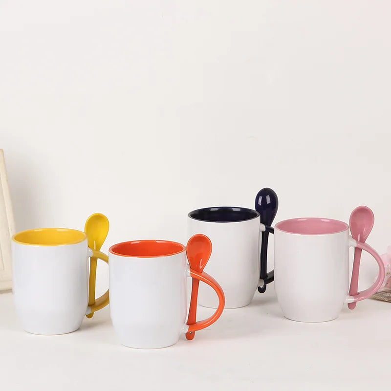 Colored 11 oz Ceramic Sublimation Blank Coffee Mug with Spoon - image 2
