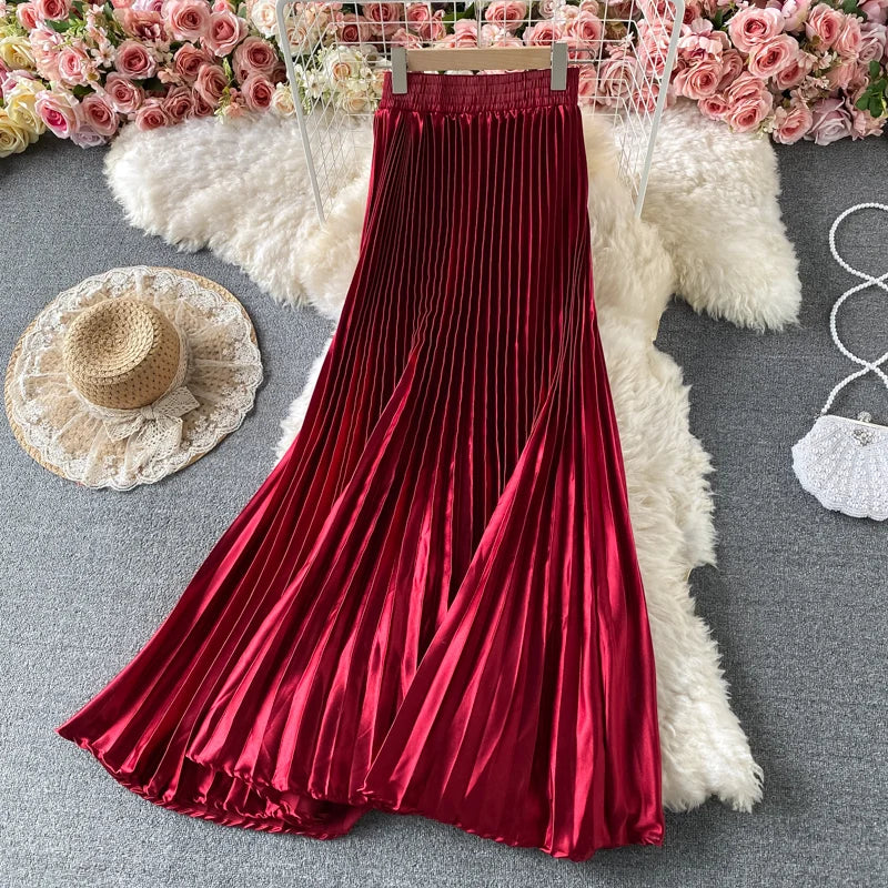 Accordion-Pleated A-Line Skirt, High Waist, Knee Length - image 7