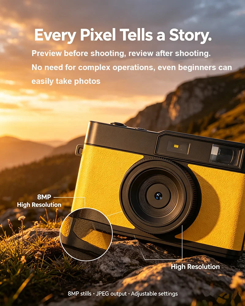 Retro Screenless Digital Camera 8MP Sensor LED Flash Screenless Camera Built-in Battery 3