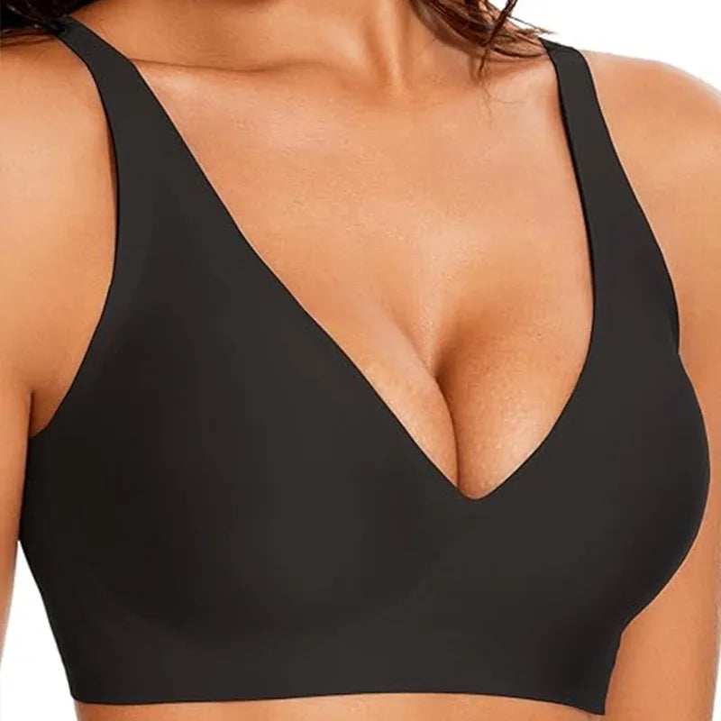 Low-Cut Deep V Jelly Bra, Seamless Wire-Free Push-Up, S–3XL