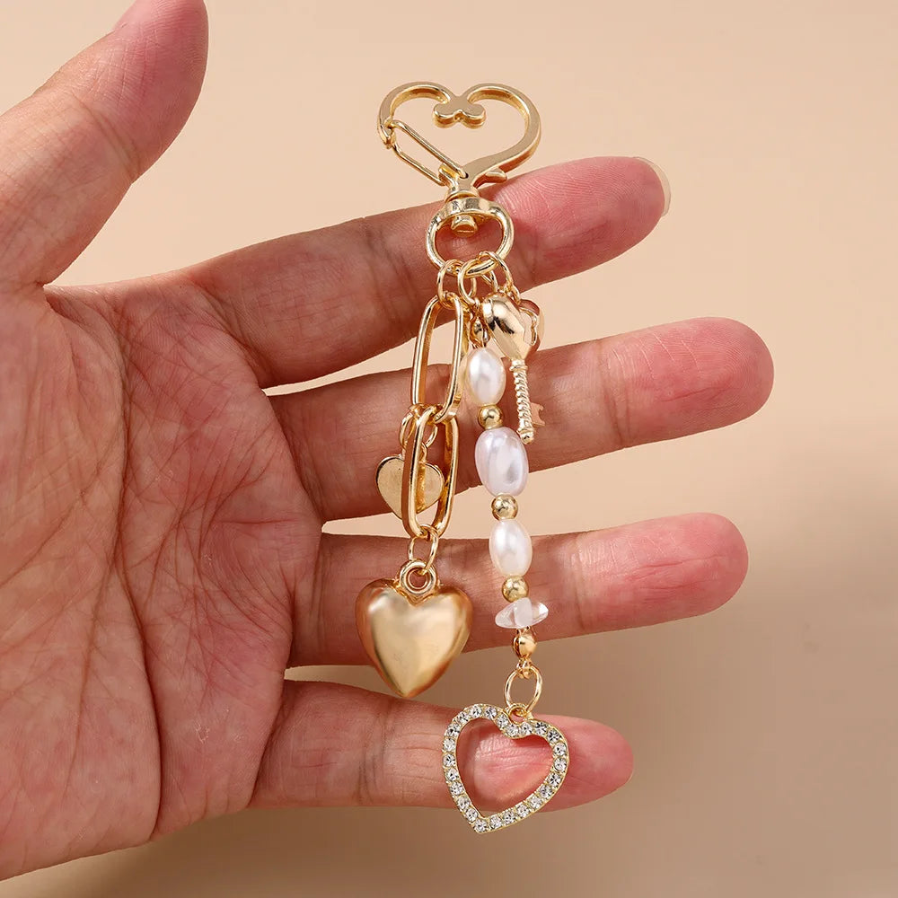 Moon and Star Pearl Beaded Key Ring with Starfish or Heart Charm - image 8