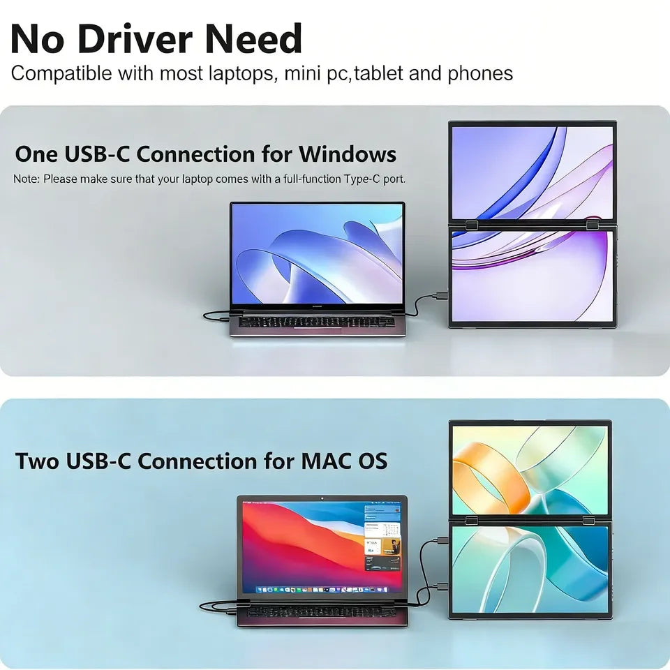 Stacked Dual 14" IPS Laptop Screen Extender, 1920x1200, 16:10 - image 2