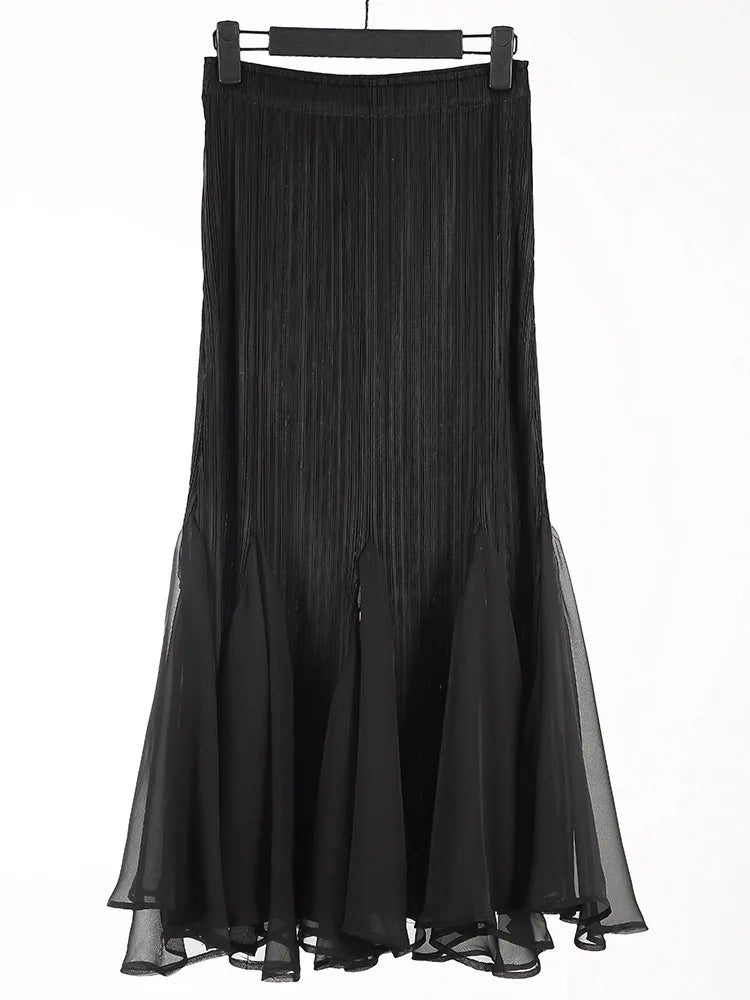 Bettergirl Summer New Pleated Fishtail Sand Skirt Mesh Ankle Drape Pleated Skirt High