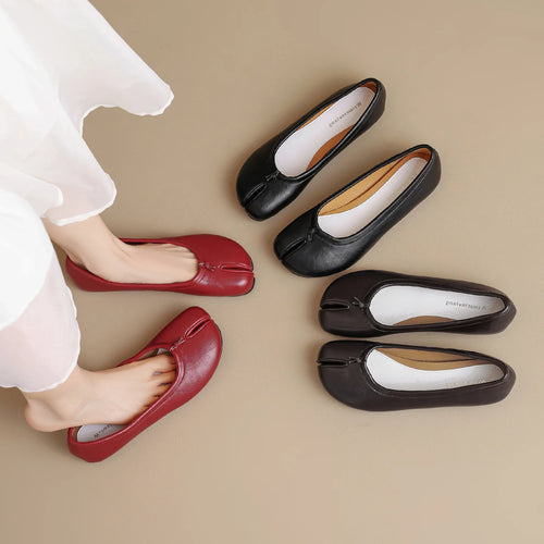 Plus Size 35-42 Women Split Toe PU Flat Shoes Soft Sole Casual Tabi Ballet Flats Daily