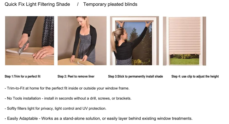 Cordless White Paper Pleated Blinds with Adhesive Top, 72" or 80" Long - image 6