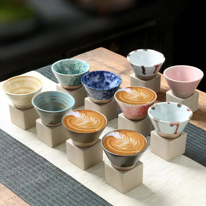 80 ml Retro Stoneware Espresso Cup with Base, Japandi Glaze - image 3