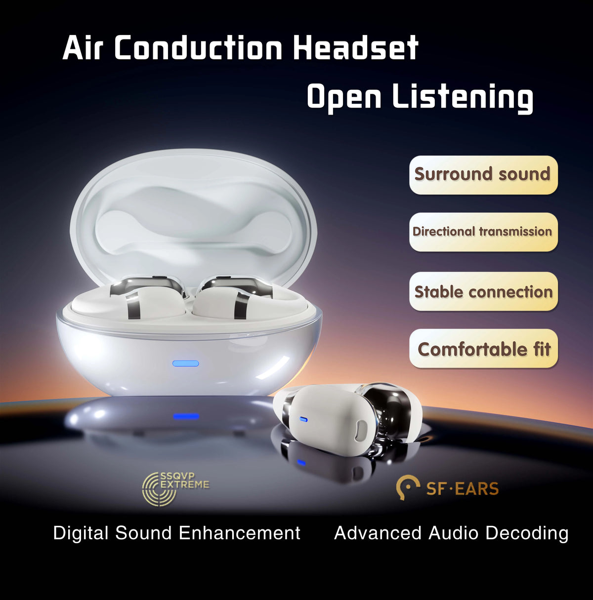 Open-Ear Clip Earphones with LED Light for Sports and Calls, BT 5.4 - image 2