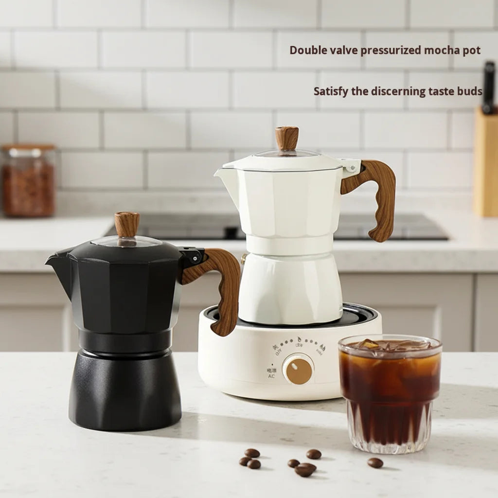 Italian Double-Valve Moka Pot Kit with Optional Electric Stove - image 2