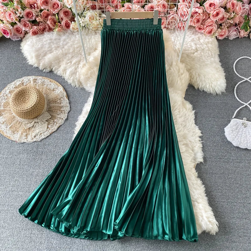 Accordion-Pleated A-Line Skirt, High Waist, Knee Length - image 10