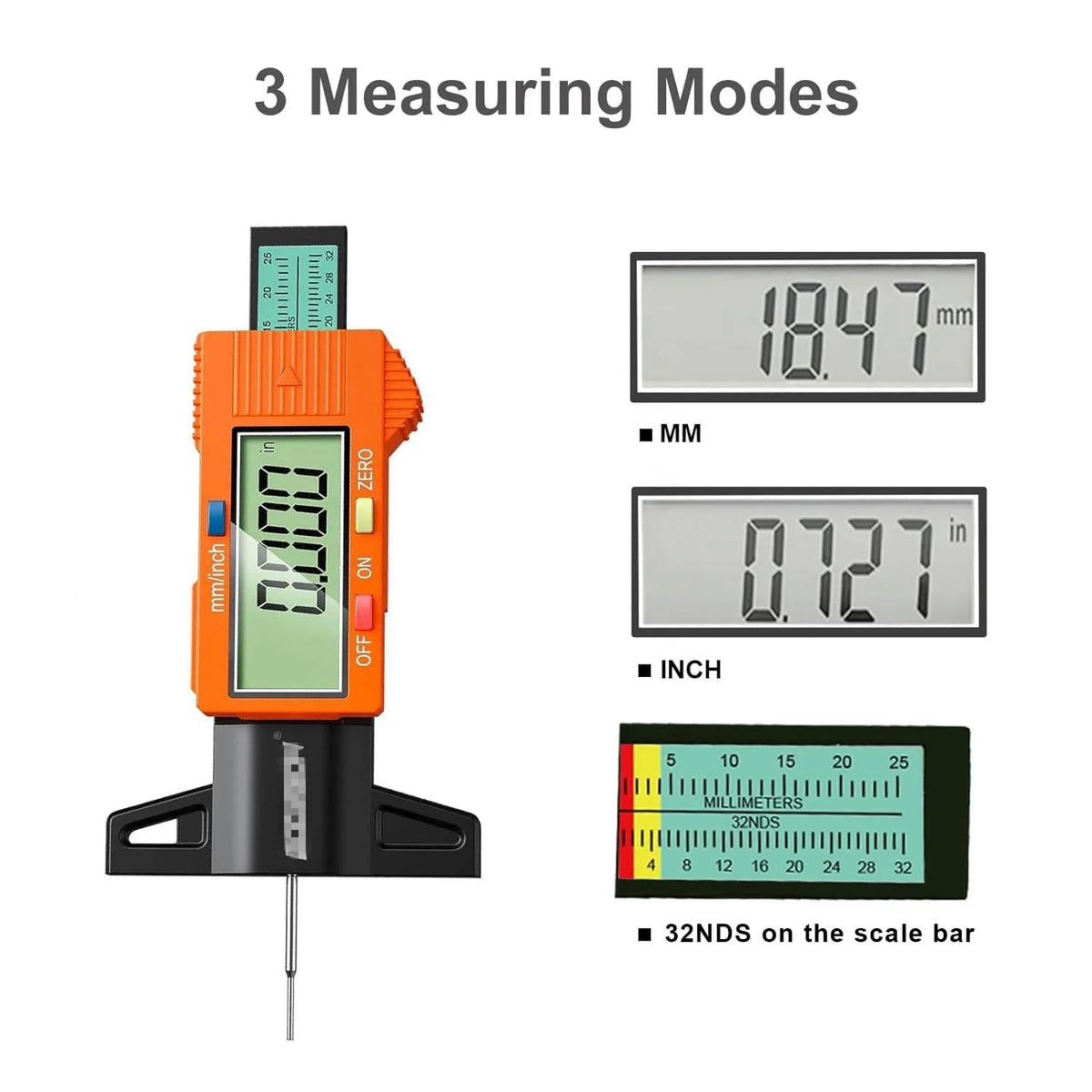 Orange Digital Tread Depth Gauge with Large LCD, 50 g, 0-1" - image 2