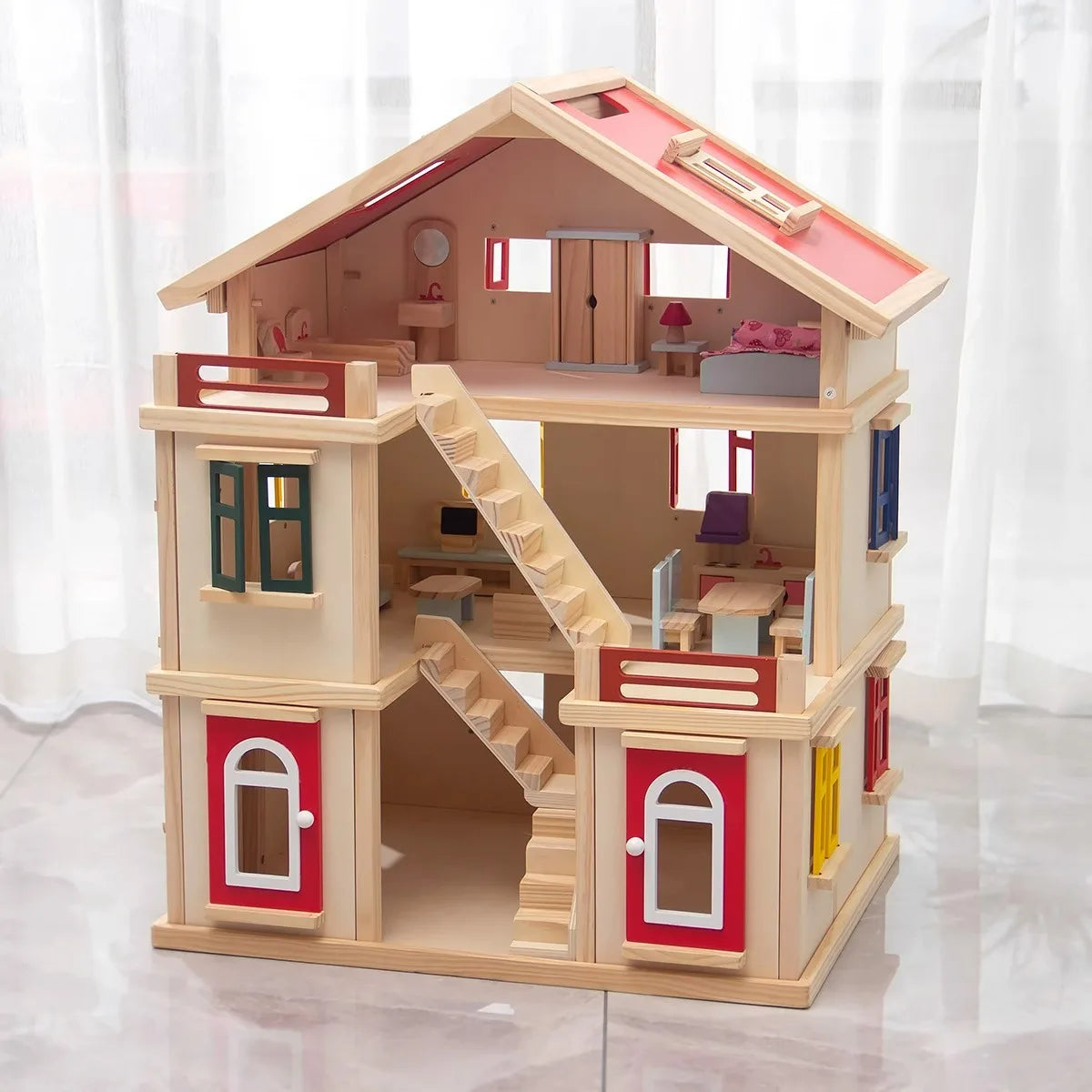Children's Educational Wooden DIY Doll House Kids Girl's Gift Simulation Wooden Villa