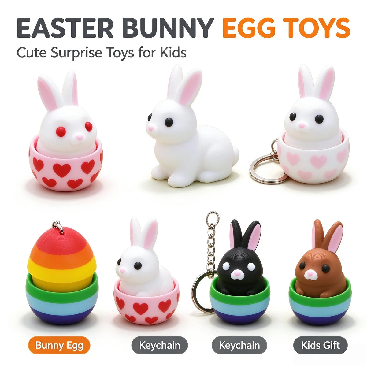 3D Printed Rabbit in Egg Keychain, PLA Cartoon Bag Charm - image 2