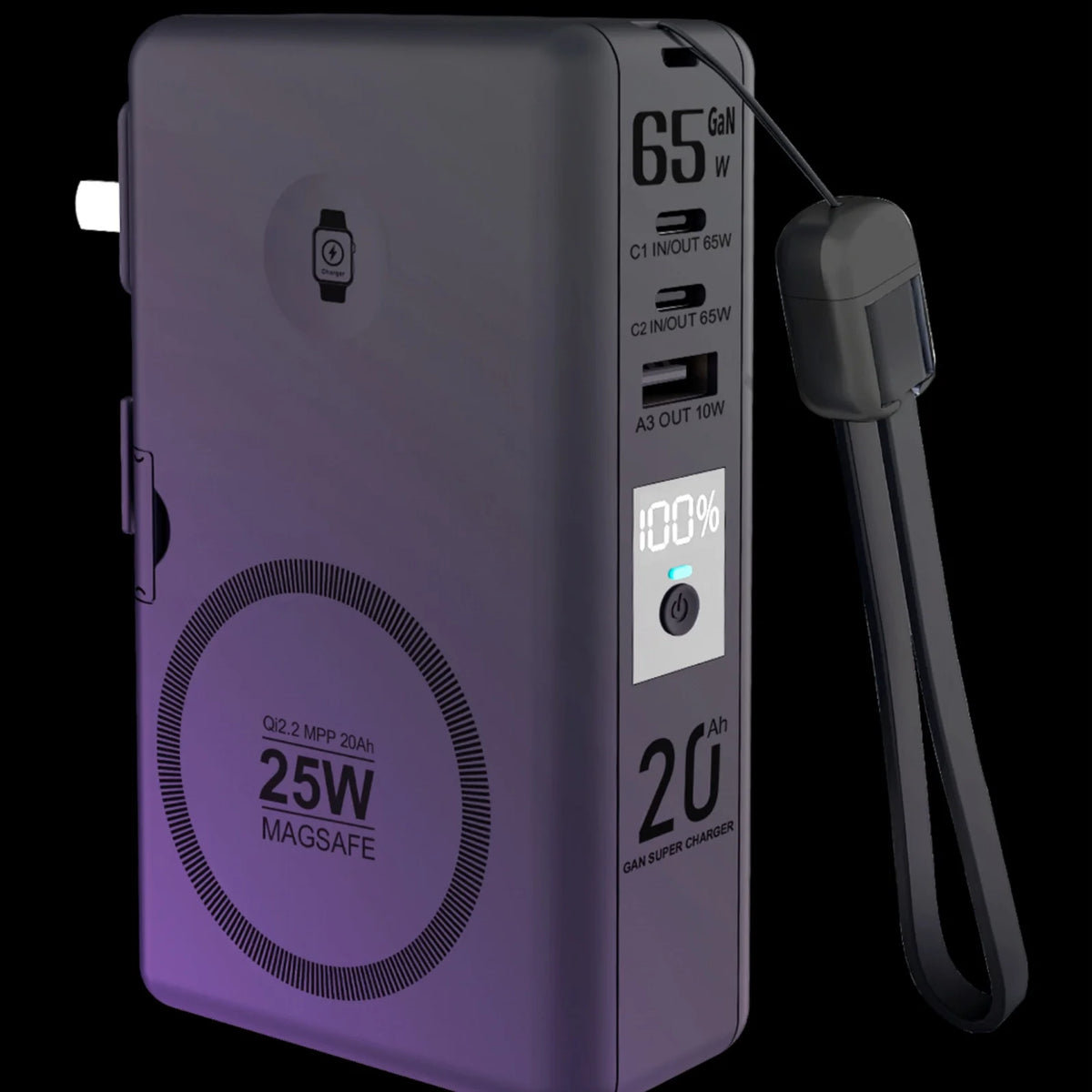 65W 6 In1 Laptop Worldwide AC Plug Power Bank 20000mAh Q2 Magnetic Wireless External