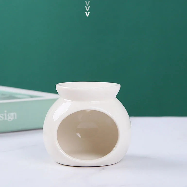 Handmade Round Ceramic Oil Burner and Tealight Holder for Wax Melts