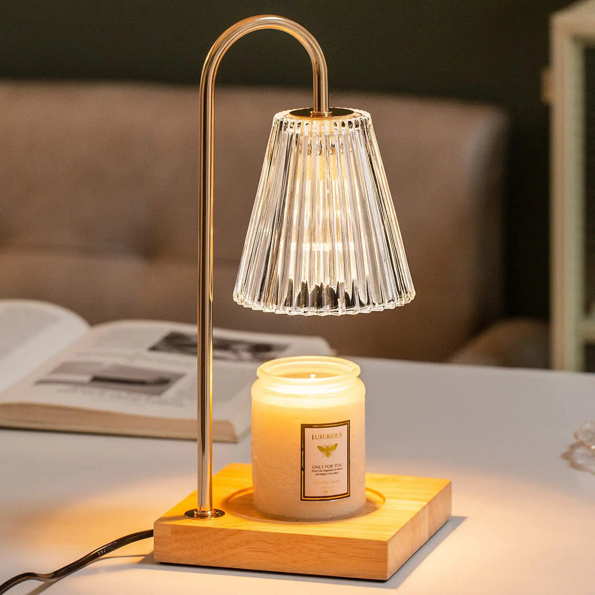 Gold Metal Candle Warmer Table Lamp for Jar Candles, US Plug - image 2
