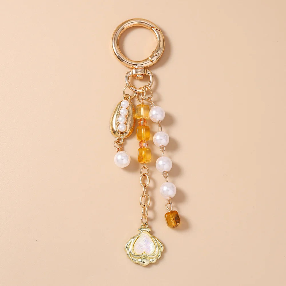 Pearl Beaded Starfish and Shell Keychain, Zinc Alloy Beach Charm - image 8