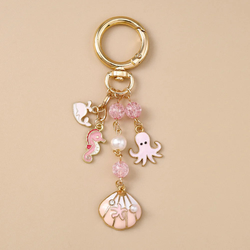 Starfish, Seahorse and Octopus Beach Keychain with Pearl Beads - image 6