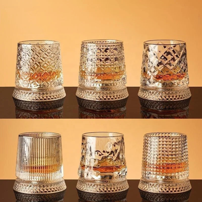 260 ml Diamond-Cut Spinning Whiskey Tumbler, Lead-Free Glass - image 2