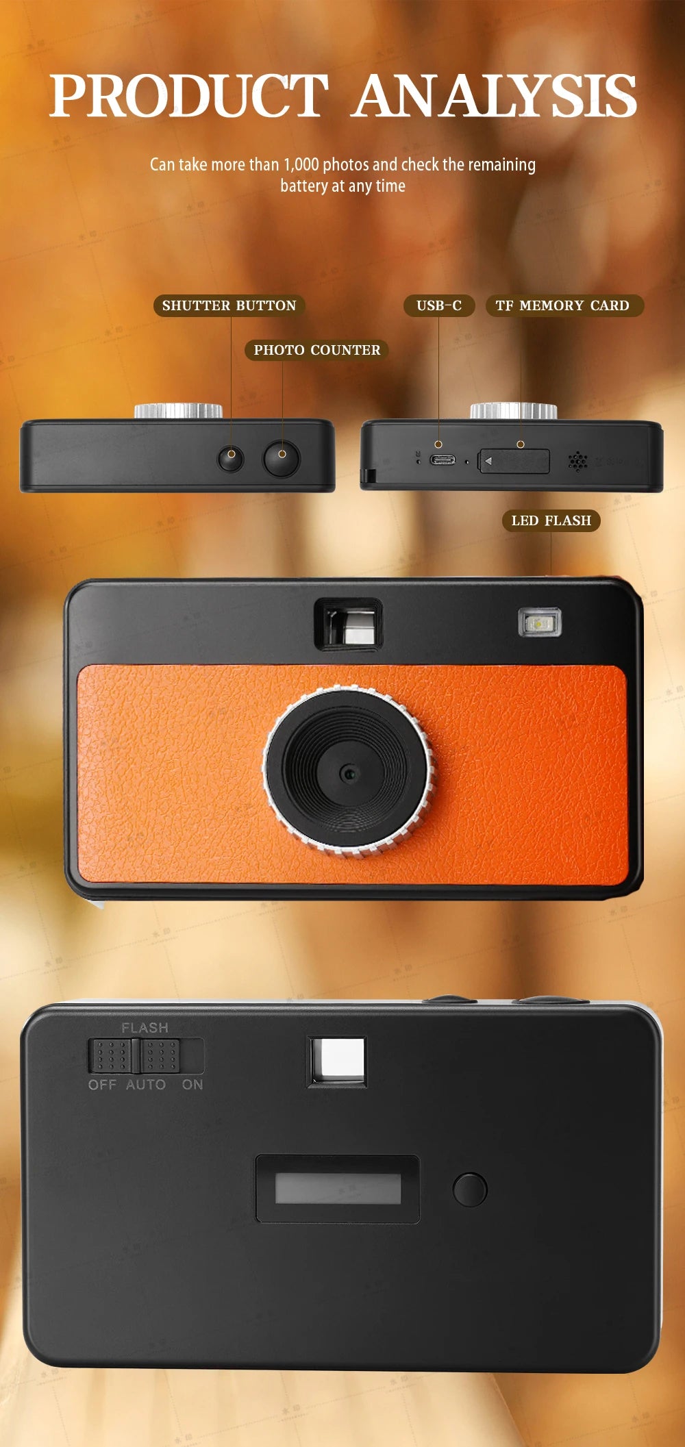8MP Retro Snap Camera Without Screen, LED Flash, SD Card - image 4