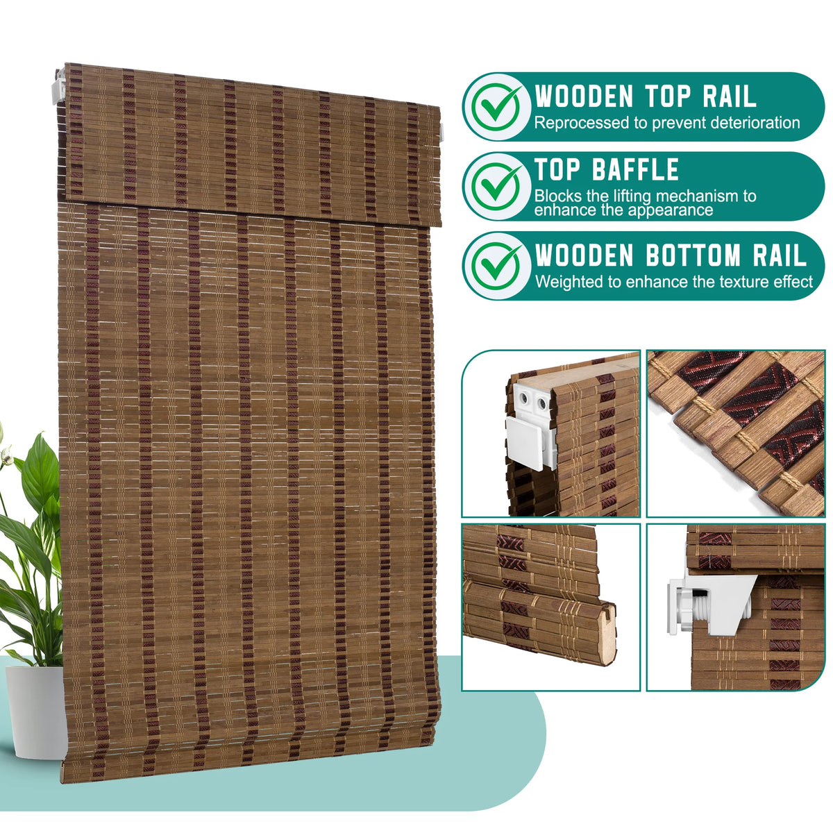 Natural Bamboo Vertical Slat Blinds for French Windows, Chocolate - image 3