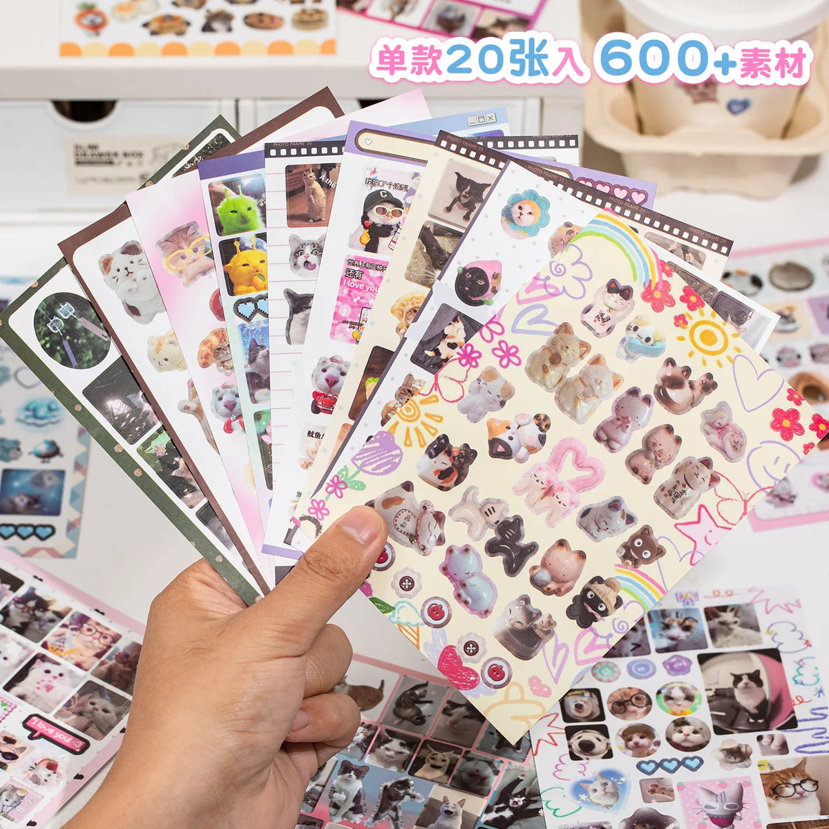 Funny Cat Emoticon Paper Stickers for Planners, 20-Pack - image 3