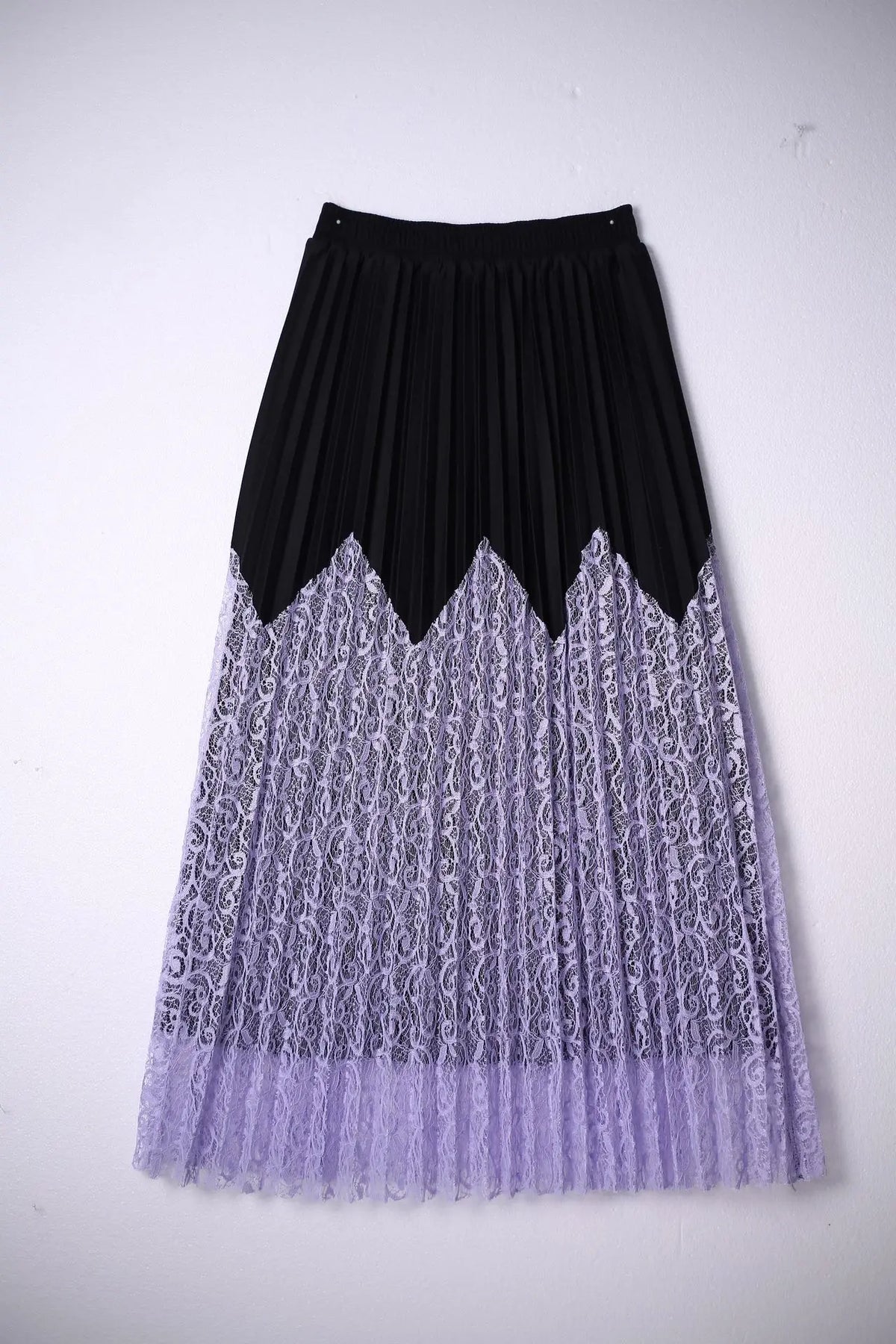 French-Style Lace Patchwork Pleated Wrap Skirt, Floor-Length - image 9