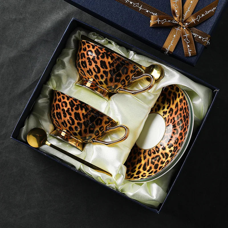 Leopard Print Bone China Coffee Cup and Saucer Gift Set with Spoons - image 7
