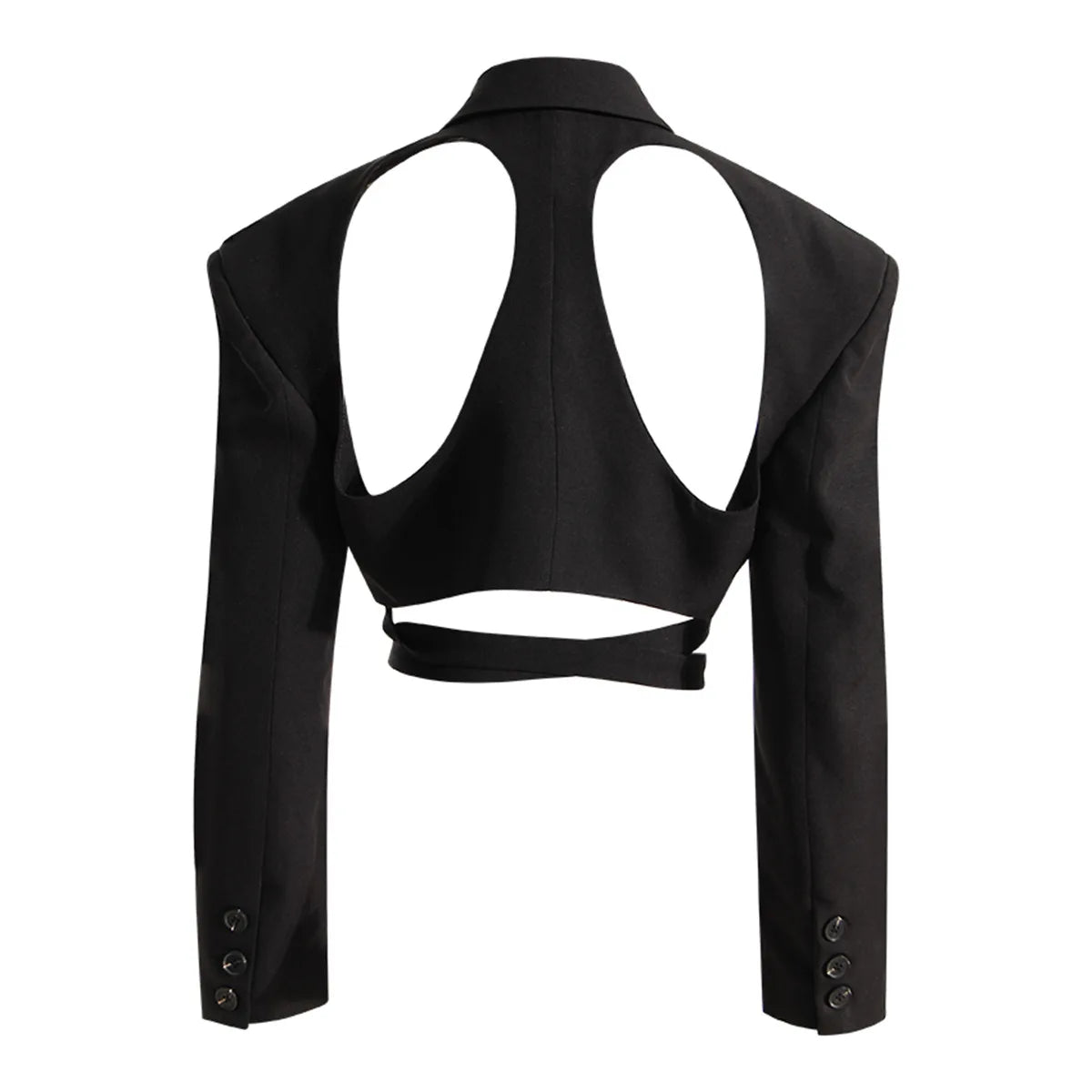 Unique Fashion Sexy Long Sleeve Irregular Hollow Out Tie Up Short Crop Jacket Blazer Suit