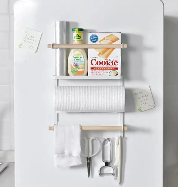 Foldable 2-Tier Magnetic Spice Rack with Paper Towel Holder, Iron
