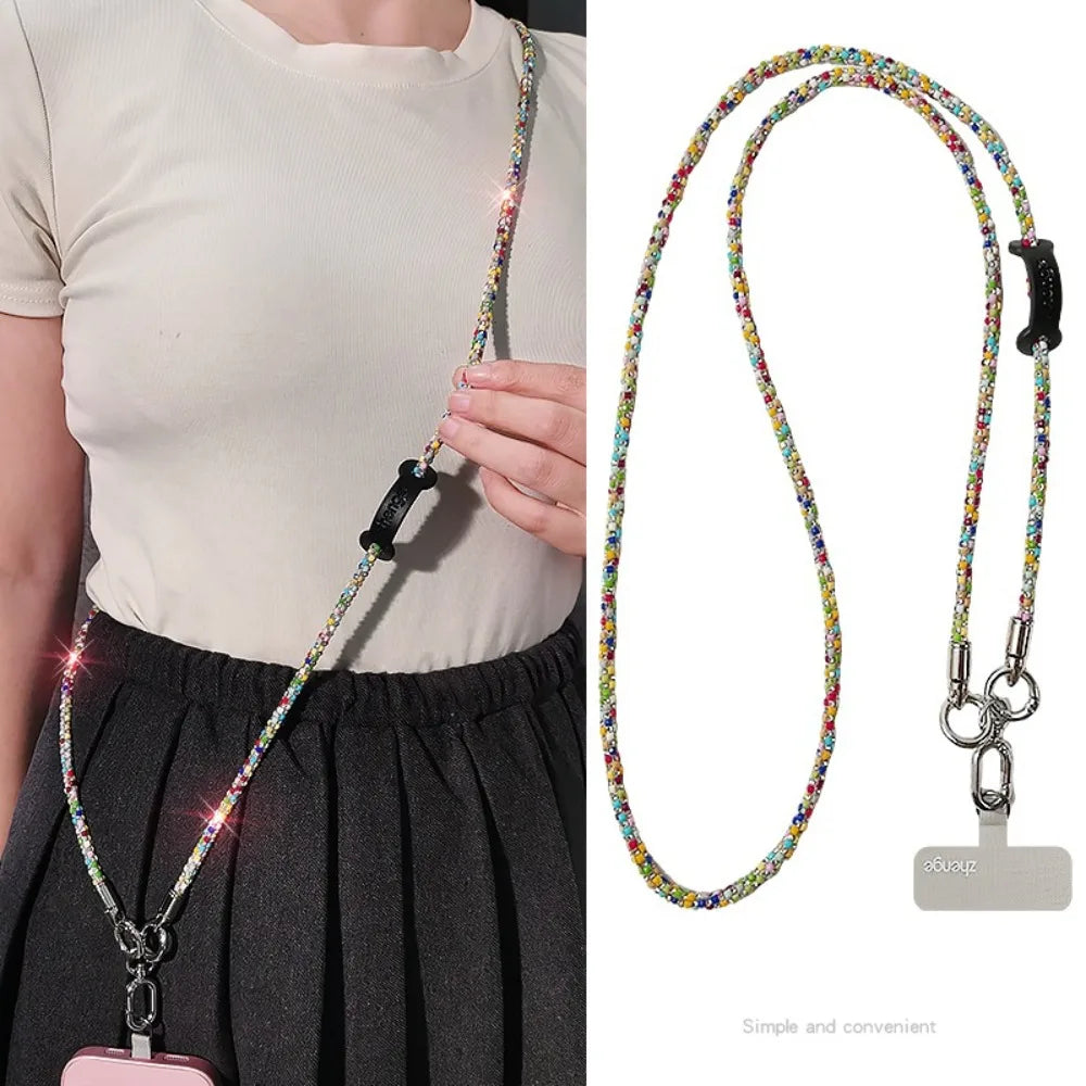 Hanging Cord Glitter Rhinestone Phone Lanyard Long Style Crossbody Chain Mobile Phone