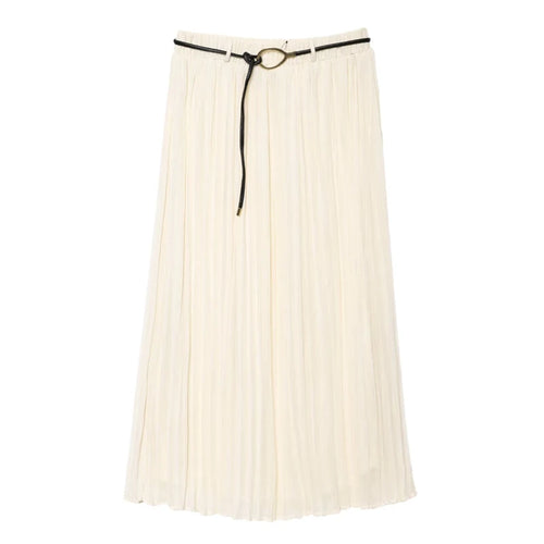 Taop&za Summer New Women's Elastic High Waist with Belt Drape Pleated Long Skirt Midi