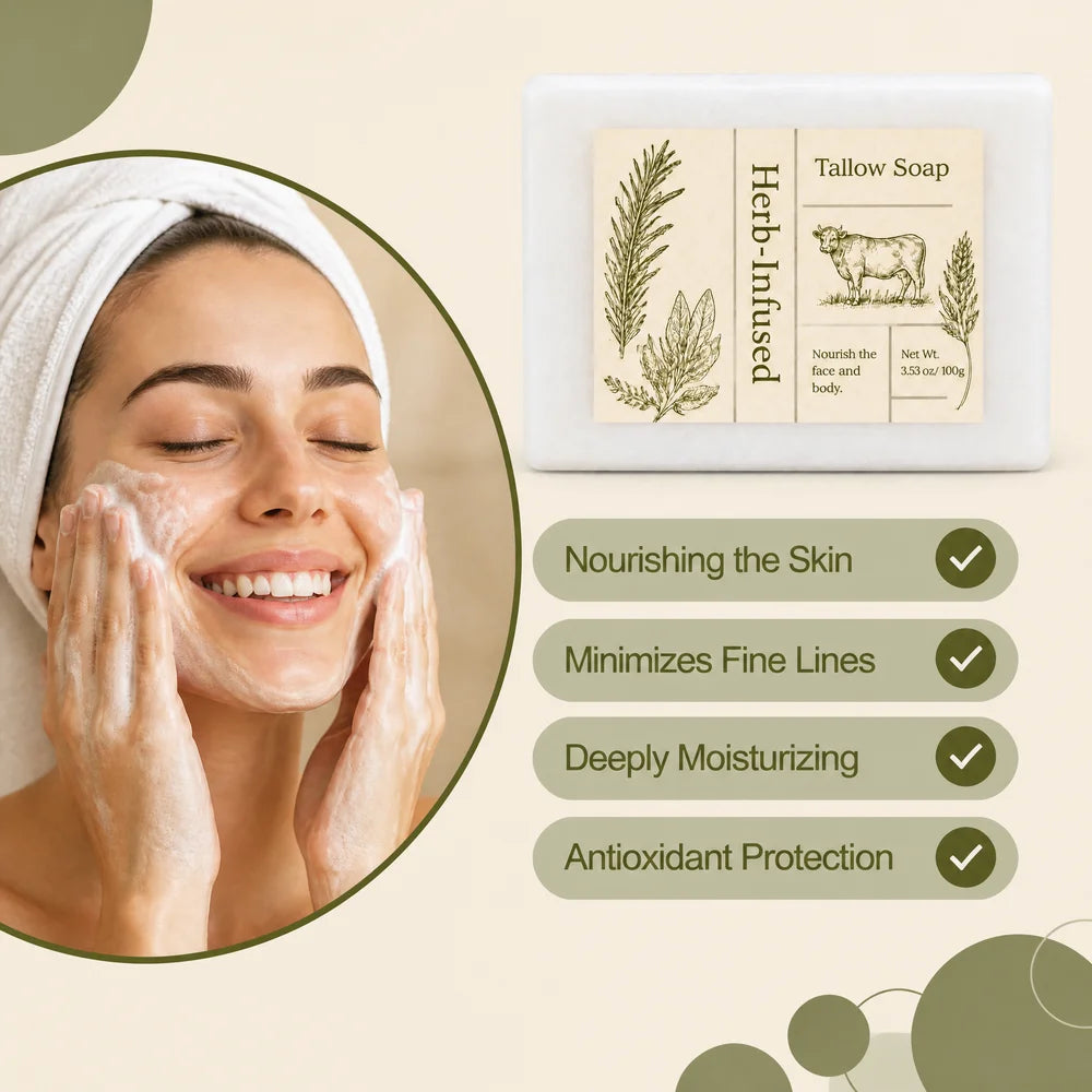 Handmade Herb Infused Tallow Soap 100g Natural Beef Tallow Bar Soap Nourishing Face Body