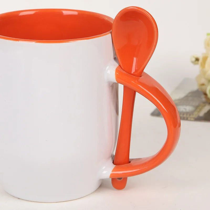 Colored 11 oz Ceramic Sublimation Blank Coffee Mug with Spoon - image 5