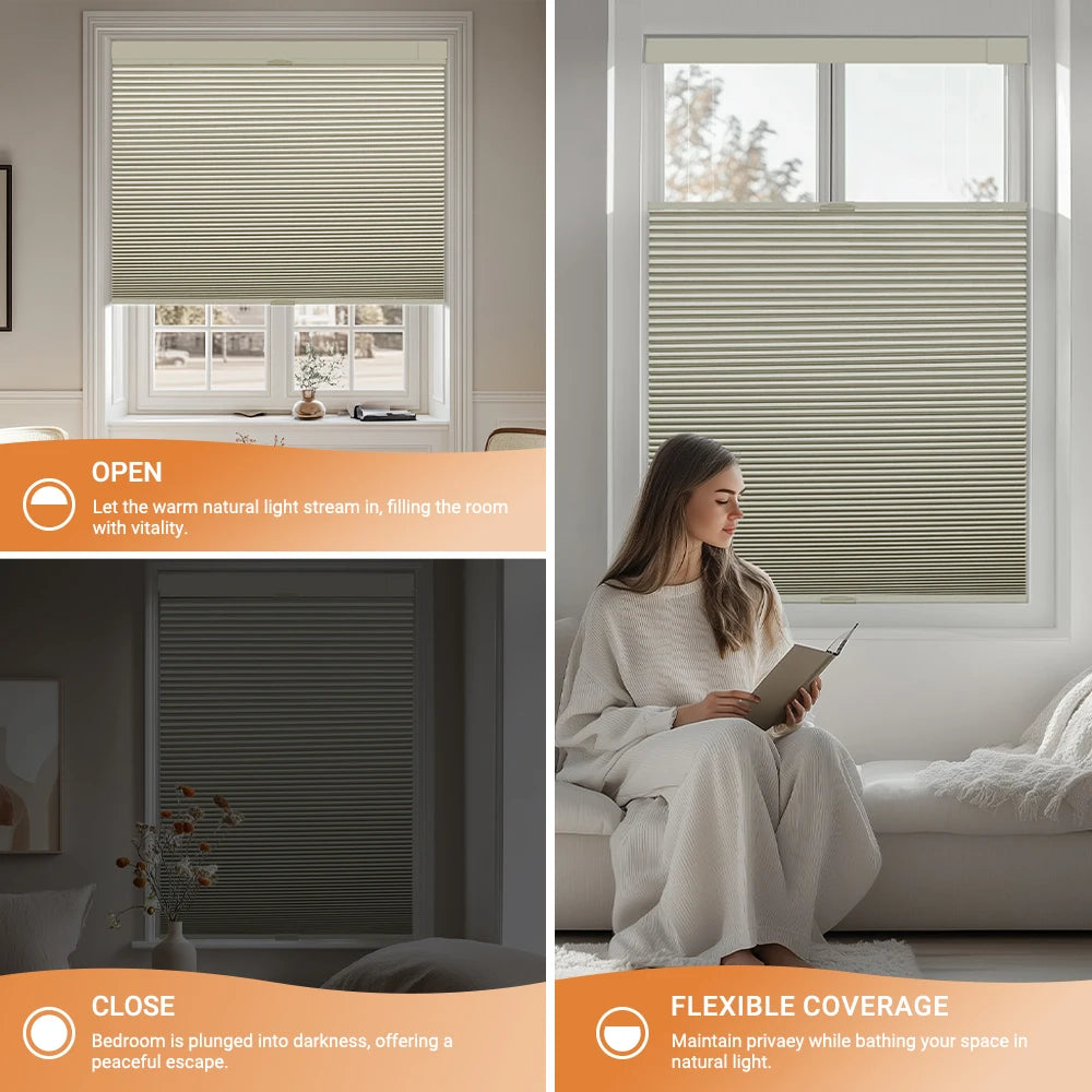 No-Drill Honeycomb Blackout Blinds, Top-Down Bottom-Up, 72" Tall - image 3