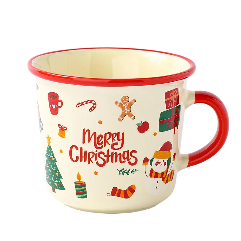 Christmas Porcelain Ceramic Coffee Mug with Lid and Spoon Eco-Friendly Glaze for Drink