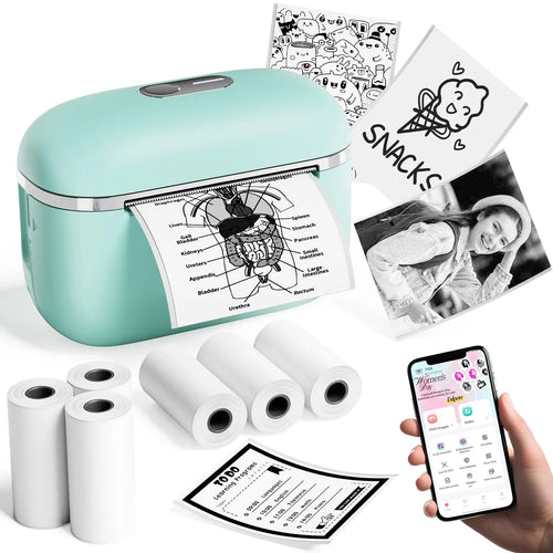 T02E Mini Printer Portable Thermal Label Sticker Maker, Pocket Inkless Printer for Study