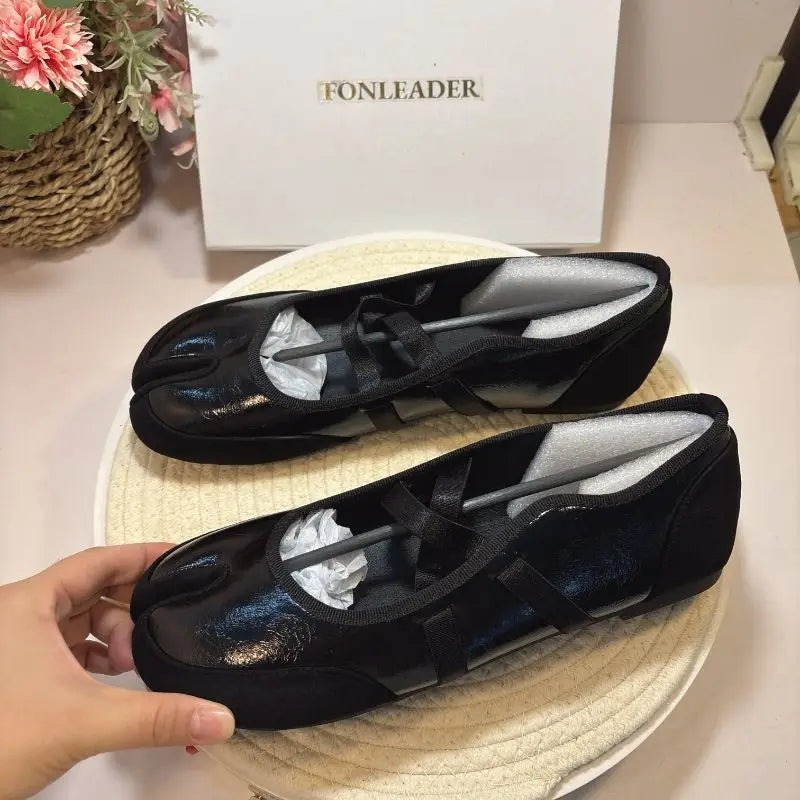 Split-Toe Tabi Mary Jane Flats with Cross Straps and 3 cm Inner Lift - image 6