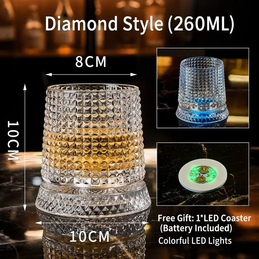 Spinning Crystal Whiskey Glass with Color LED Light-Up Base