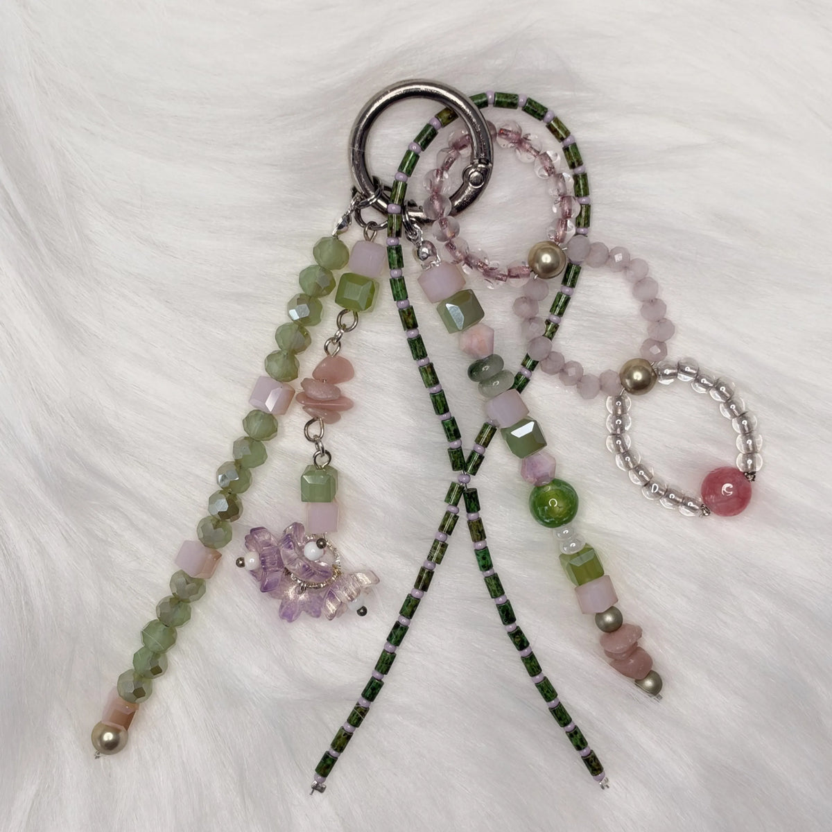 One-of-a-Kind Handmade Glass Bead Bag Charm and Key Chain