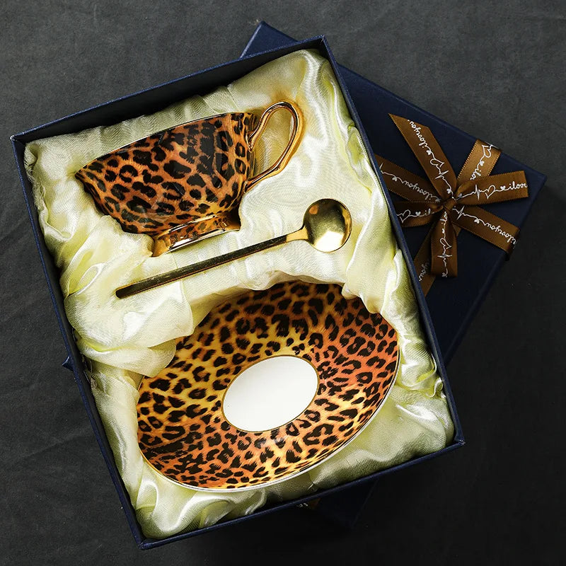 Leopard Print Bone China Coffee Cup and Saucer Gift Set with Spoons - image 6