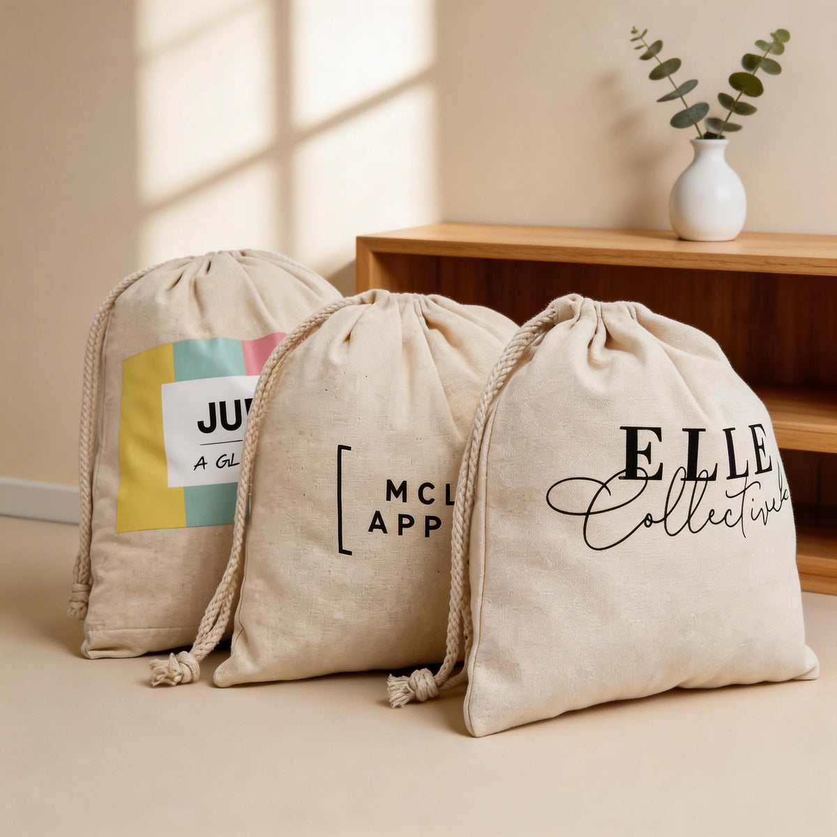 White Canvas Drawstring Dust Bag for Shoes and Handbags, 80 g